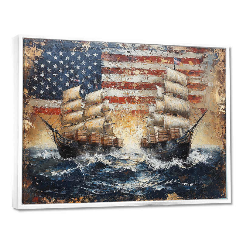 "Alyca" - Patriotiste américain, art mural, H 30 po x l 40 po, Reproduction avec cadre flottant, Blanc