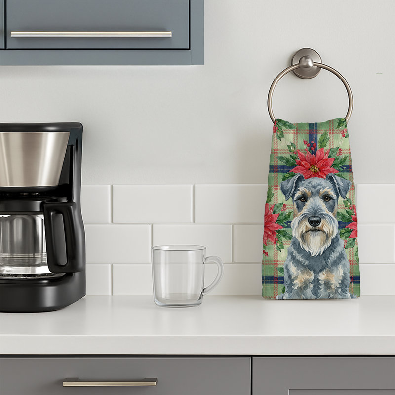 Kerry Blue Terrier Christmas PoinsettIas Kitchen Towel, Kerry Blue Terrier