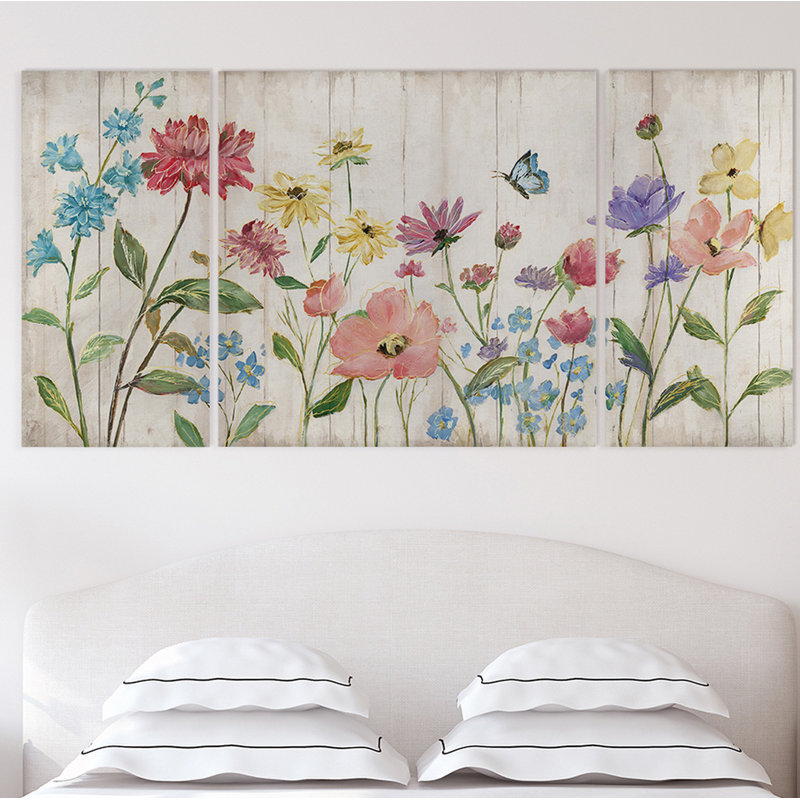 " Wildflower Flutter On Wood " Painting Print, 32" H x 64" W x 1.5" D