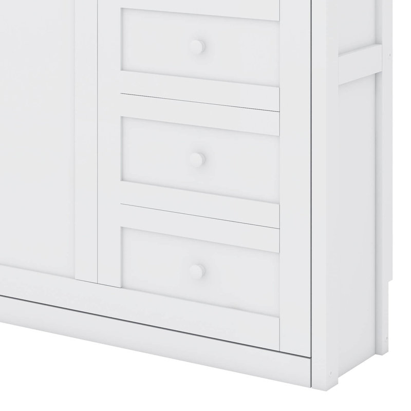 Lit escamotable simple avec éclairage à DEL, convertible en armoire, Blanc