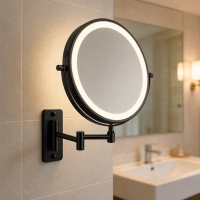8" Round LED Lighted ×1/×10 Magnifying Wall Mounted Bathroom Vanity Makeup Mirror