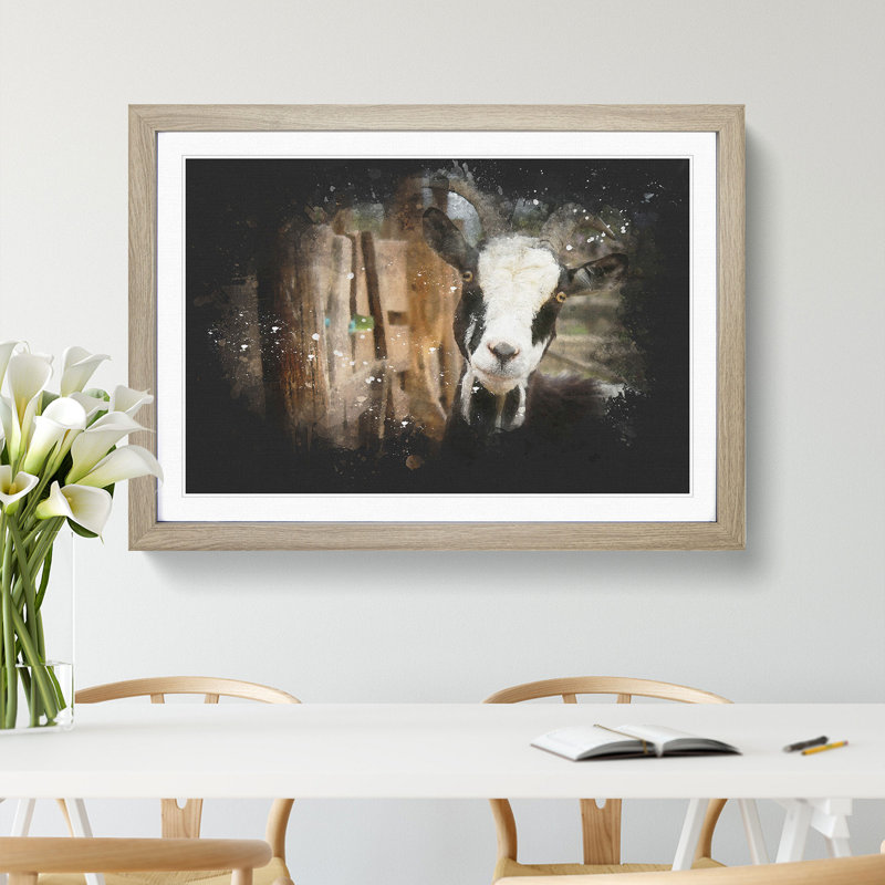 Goat Vol.1 - Picture Frame Painting, 65cm H x 90cm W x 2cm D, Oak Framed