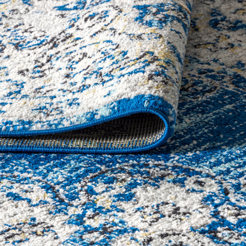 Lathan Bohemian FLAIR Boho Vintage Medallion Blue/Cream Rug, Rectangle 7'9" x 10'
