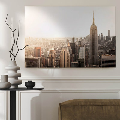 Canvas Wall Art - New York Cityscape with Empire State Building, Sepia Urban Art - 24" x 36" for Living Room and Office