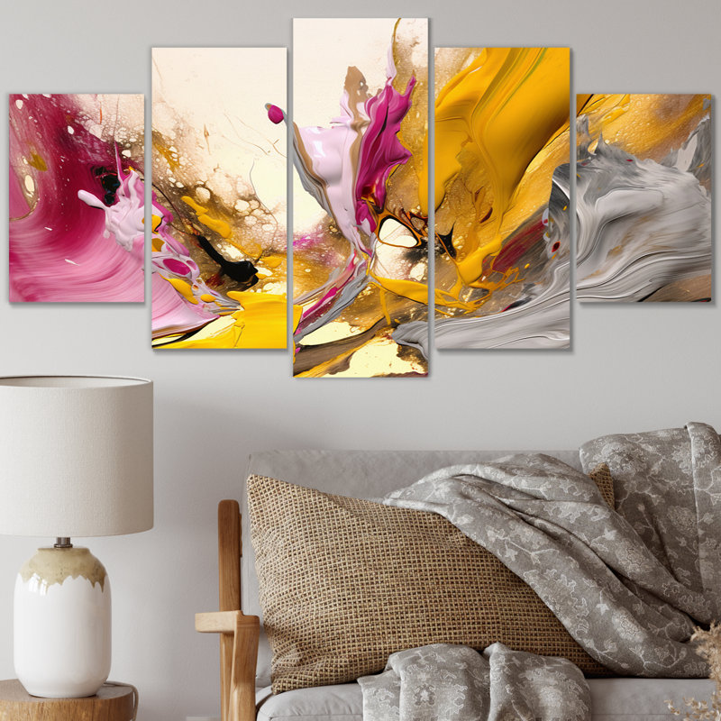 Luscious Interlude Of Divine Secrets Abstract - Reproduction d'art abstrait mural - 5 panneaux