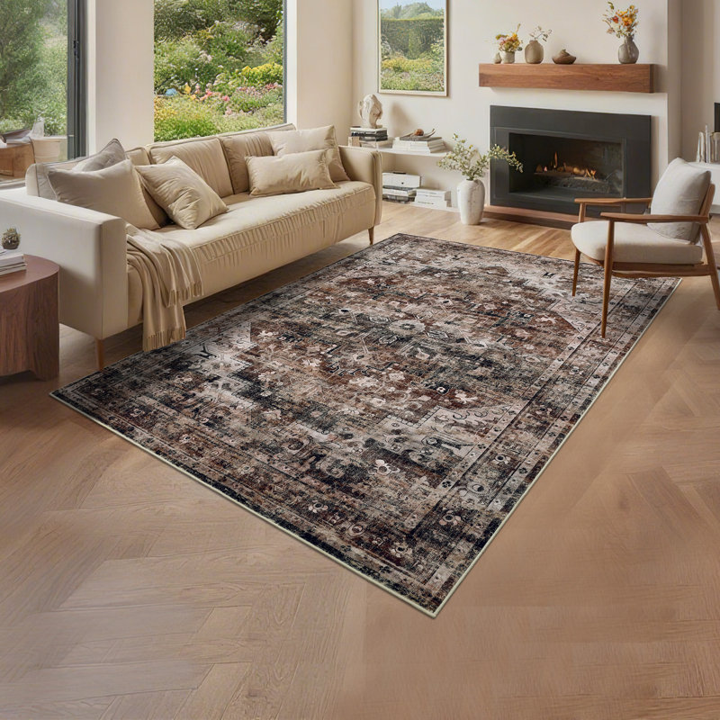 Machine Washable Area Rug Soft Rugs for Living Room Vintage Rug for Bedroom Dining Room Non-Slip Stain Resistant Under Table Rugs
