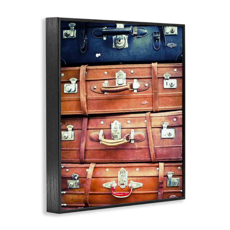 Valises empilées variées, estampe numérique par Susan Bryant, Giclée encadrée noir minuit, H 14 po x l 11 po x P 1,5 po