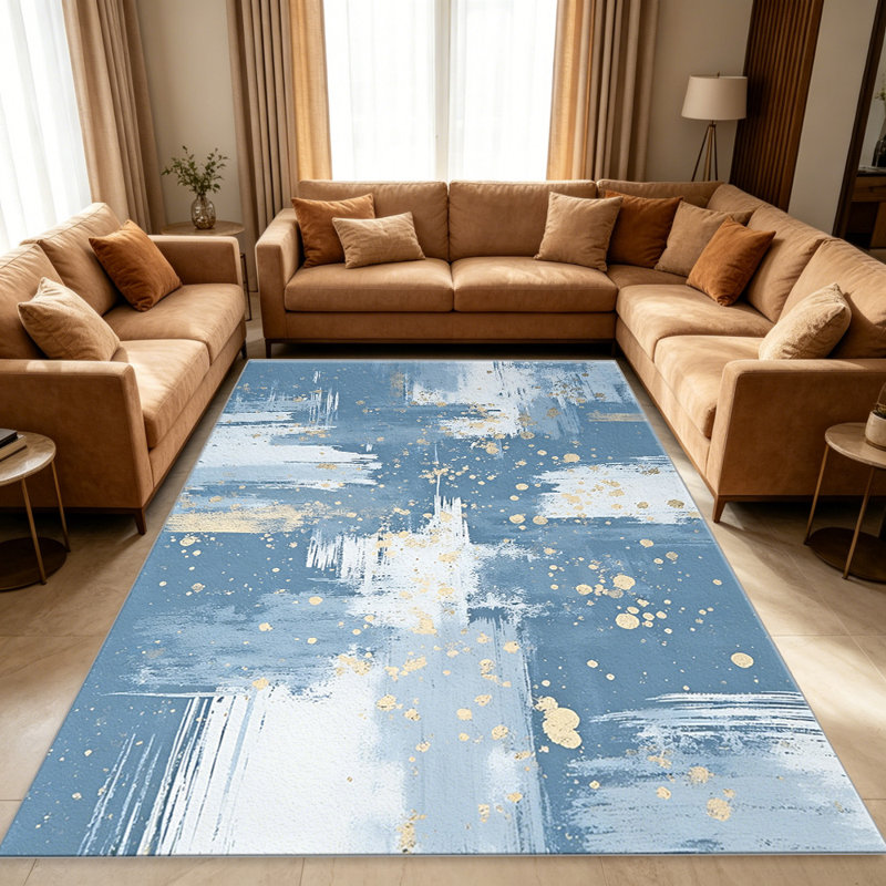 Blue White Gold Abstract   area rugs for Living Room, Soft and Comfortable, Suitable for all seasons, easy to maintain, machine washable Indoor floor mat, Under Table Farmhouse suitable for Bedroom, Dining Room, Study,  Balcony, Home Decor Patio