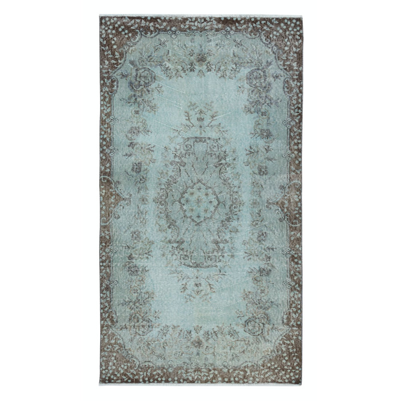 Tapis bleu clair 3,8 x 6,8 pi Tapis turc fait à la main