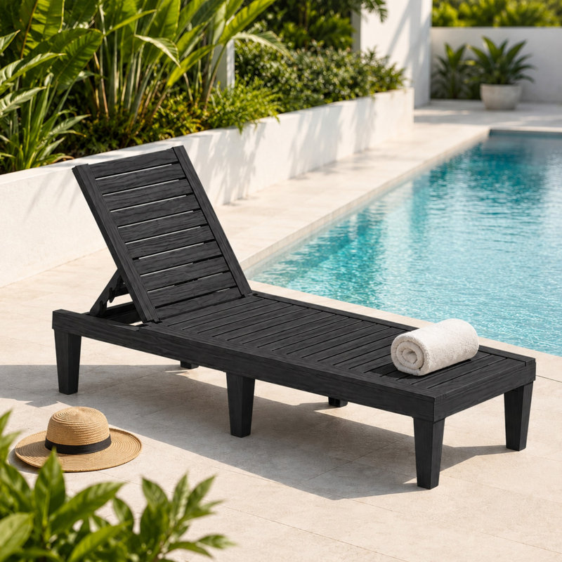 Chaise longue d'extérieur inclinable pour patio avec dossier réglable à 5 positions, Black