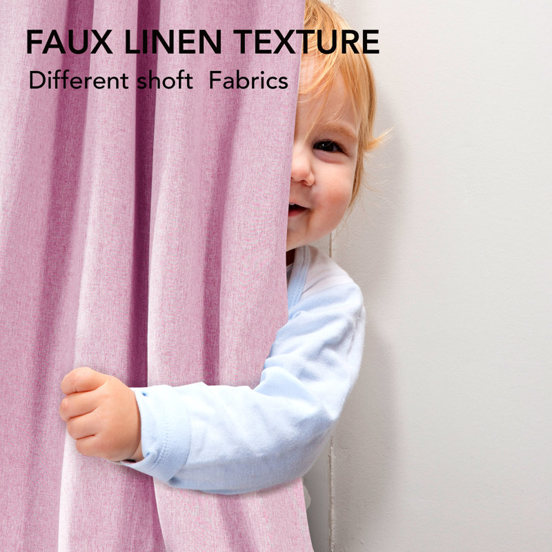 Lythrodontas Faux Linen Total Blackout Curtain Panels, 52" W x 72" H, Pink