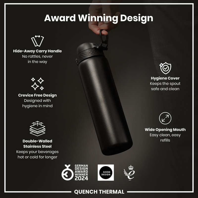 Ion8 Vacuum Insulated Stainless Steel Water Bottle, Black