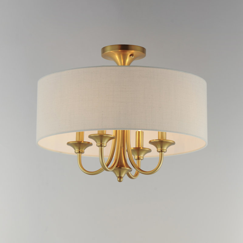 Luminaire suspendu tambour en acier à intensité variable 4 lumières avec abat-jour en lin Juna 