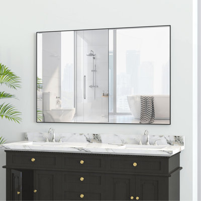 Oversized Modern Rectangle Bathroom Mirror With Frame Decorative Large Wall Mirrors For Bathroom Living Room Bedroom Vertical Or Horizontal Wall Mounted Mirror With Aluminum Frame