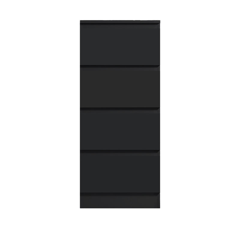 Carlton 4 Drawer Tallboy Chest Of Drawers. 40cm Wide. Matt Finish. Scratch Resistant. Modern No Handle Design., Black