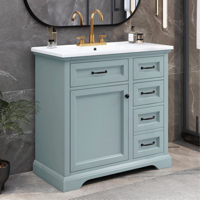 Meuble-lavabo 36 po avec lavabo en céramique, 2 tiroirs basculants, charnières de porte à fermeture en douceur, gris