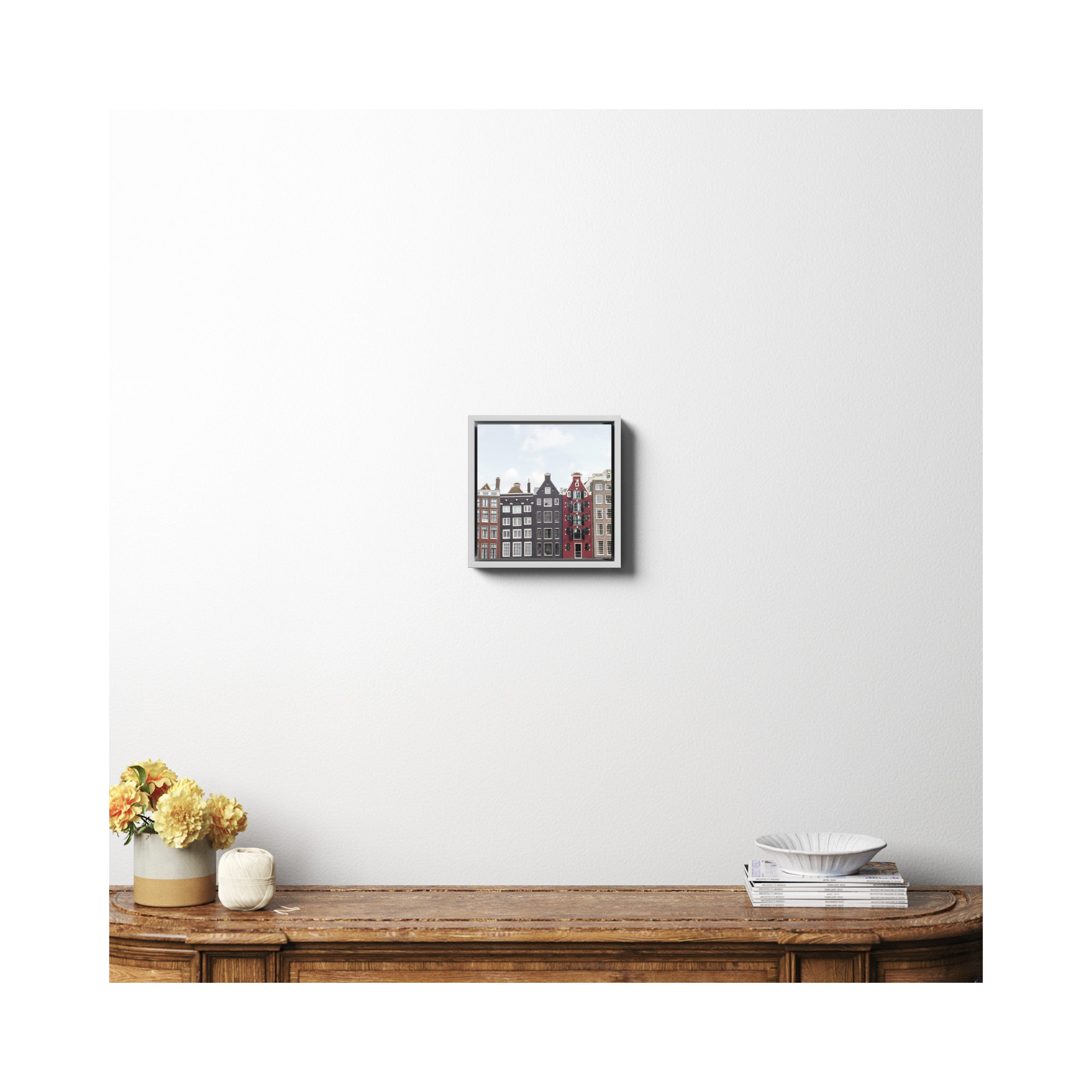 Typical Houses Of Amsterdam, White Framed Canvas, No, 12" H x 12" W x 2" D