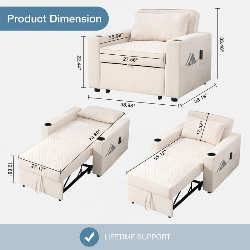 Versatile Convertible Chair Bed with Advanced Functions for Various Rooms, Cream