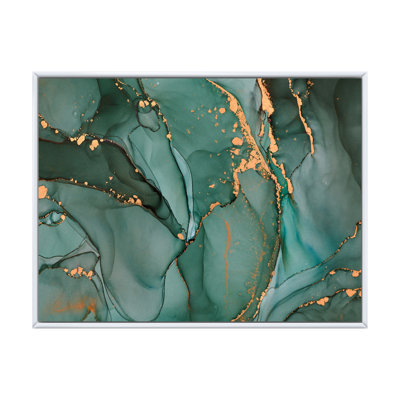 Turquoise et gris luxueux abstrait fluide IV - peinture sur toile
