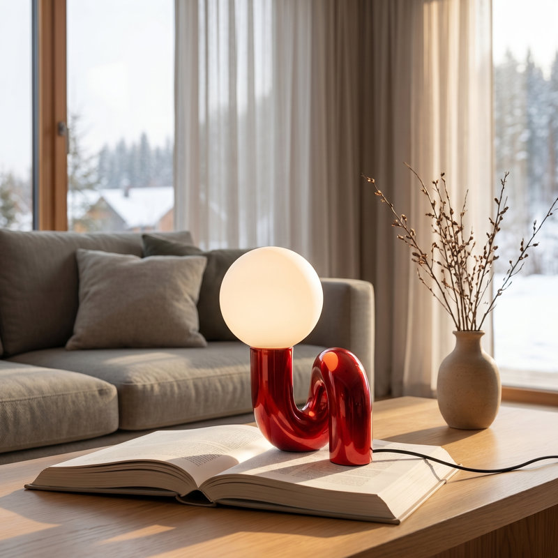 Lampe de table en résine Verda, Rouge