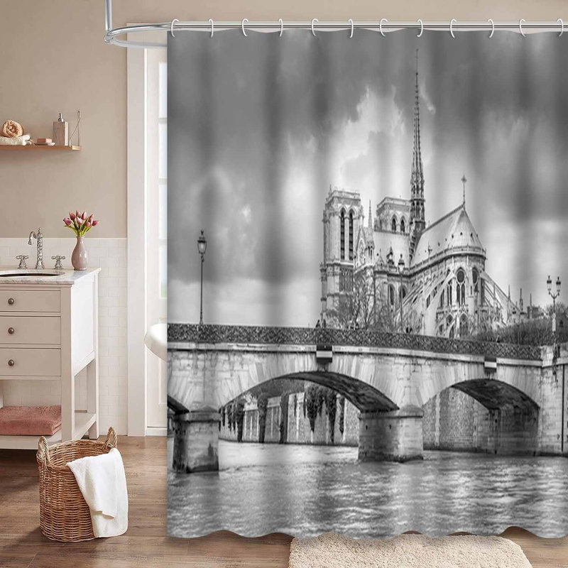 Rideau de douche noir avec 12 crochets, L 72 po x l 78 po
