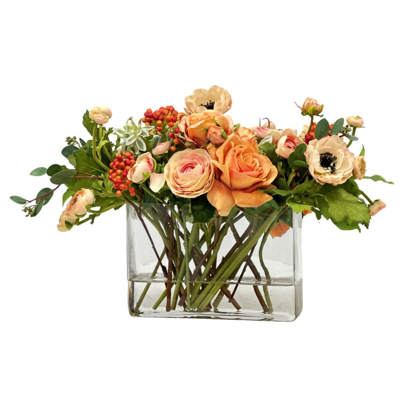 RANUNCULUS ROSE EN VERRE RECTANGLE