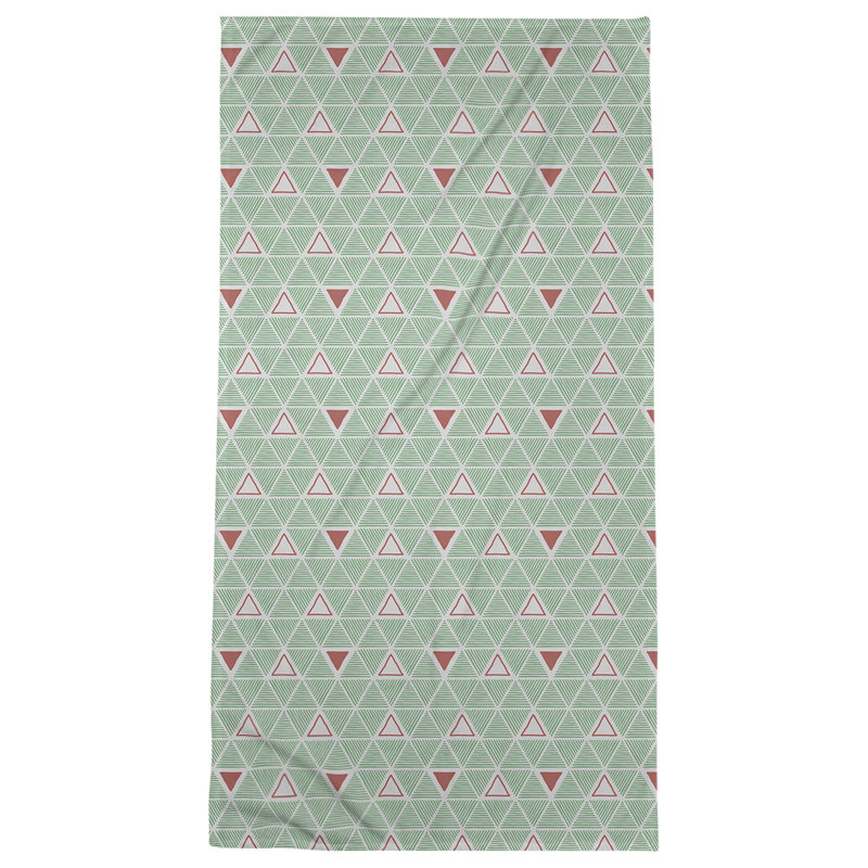 Serviette de plage classique à motif de triangles dessinés à la main, Vert/brun