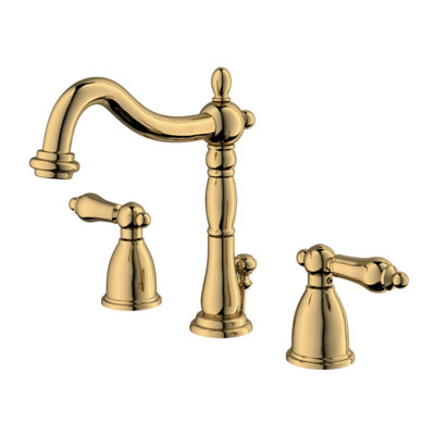 Kingston Brass Heritage Two-Handle 3-Hole Deck Mount Widespread Bathroom Faucet with Pop-Up Drain