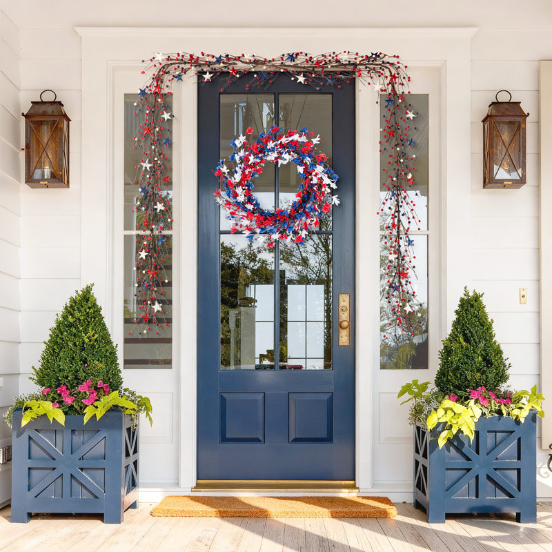 Patriotic Stars & Berry Garland - 6 Feet Long, Indoor/Outdoor