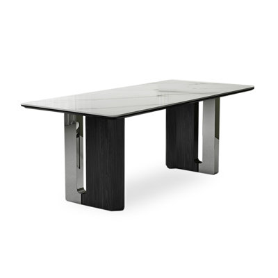 Italian Minimalist Rectangular Solid Wood Dining Table with Sintered Stone Tabletop