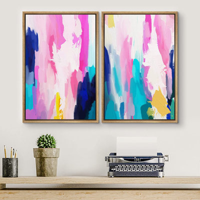 "Colorful Brushstrokes Bright Pink Blue Artwork", 2 pièces, reproduction d'art