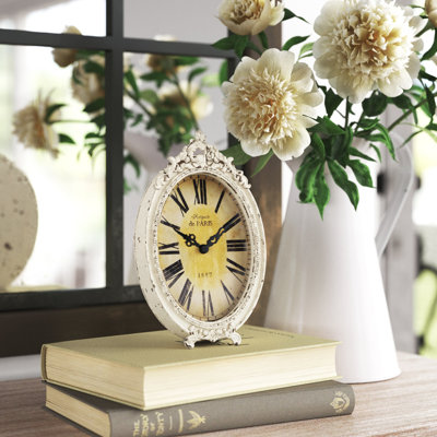 Fabianna Roman Numeral Metal Quartz Movement / Crystal Tabletop Clock in