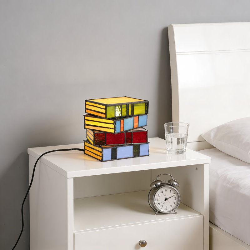 Lampe de table en forme de livre (verre, ampoule E12 chaude incluse) | Contrôle de cordon US Plug