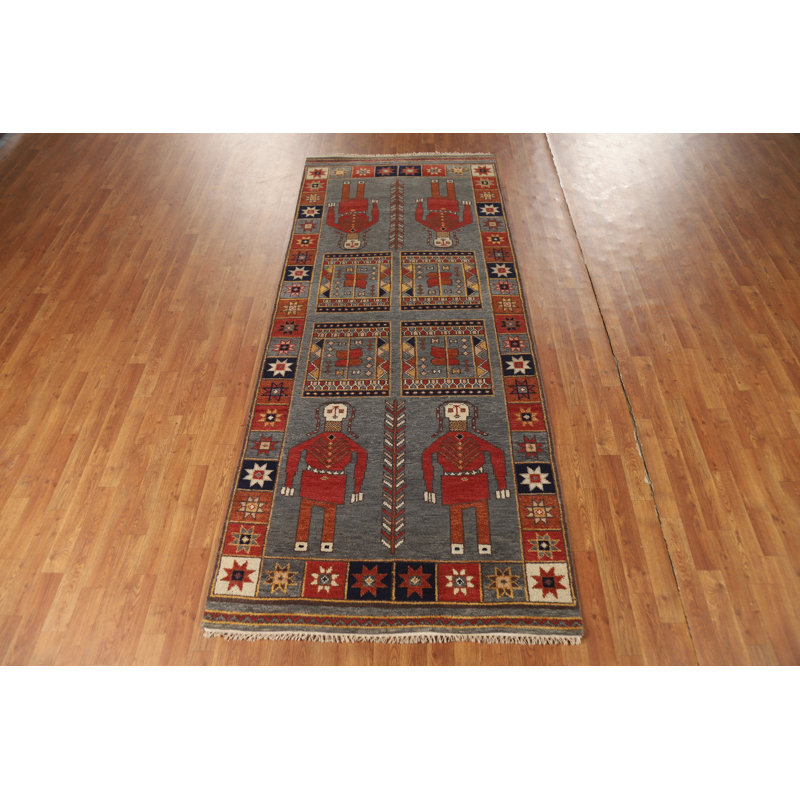Tapis de couloir indien en laine à motif géométrique 4 x 10