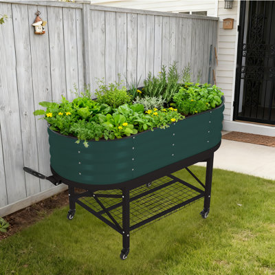 Ensemble de jardin surélevé galvanisé de 47,2 po x 23,6 po x 11,8 po - jardinière en métal avec couvercle à fermeture à glissière, support de rangement, acier renforcé, assemblage complémentaire d'outils - vertical avec roues, vert