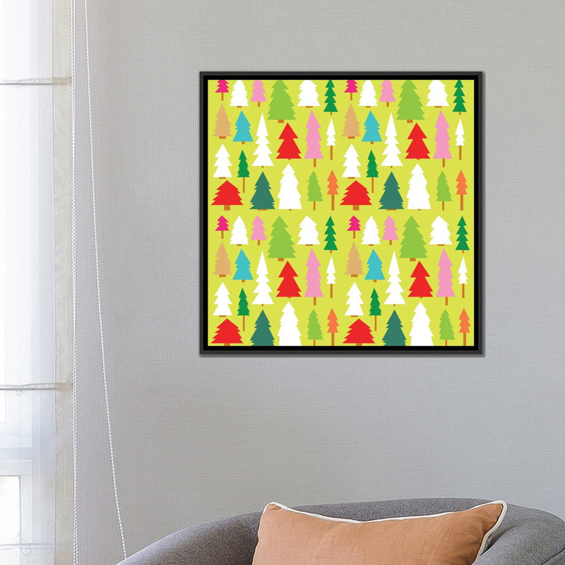 «Christmas Trees», impression sur toile, H 18 po x l 18 po x P 1,5 po, Toile avec cadre noir, Pas de tapis