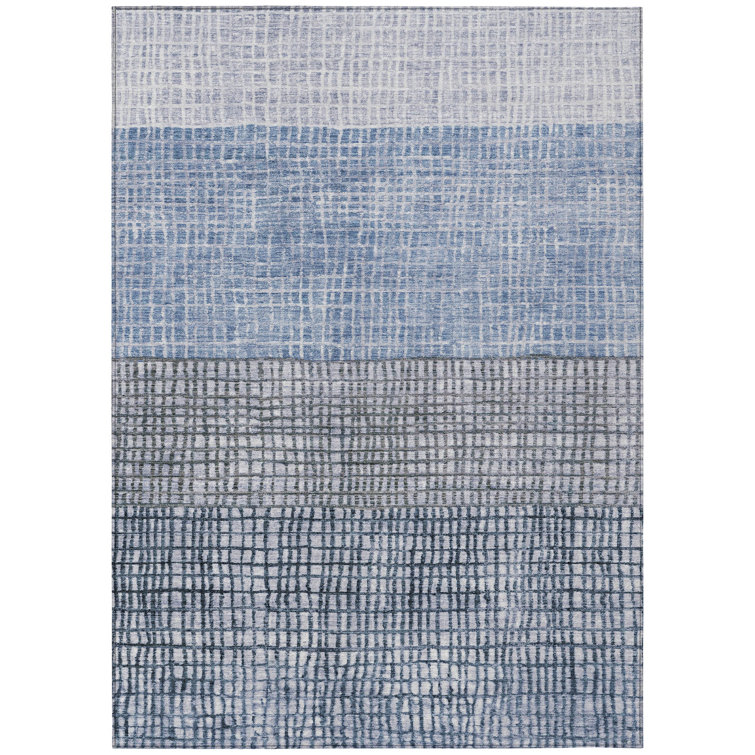 Machine Washable Indoor/Outdoor Xhevrie Blue Rug