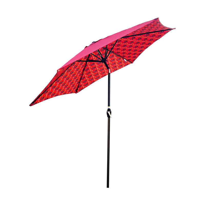Parasol de patio extérieur de 9 pi avec motif protégé - Auvent protégé, construction et lève-manivelle pour les activités Protection de parasol de jardin 40+, utilisation du mécanisme