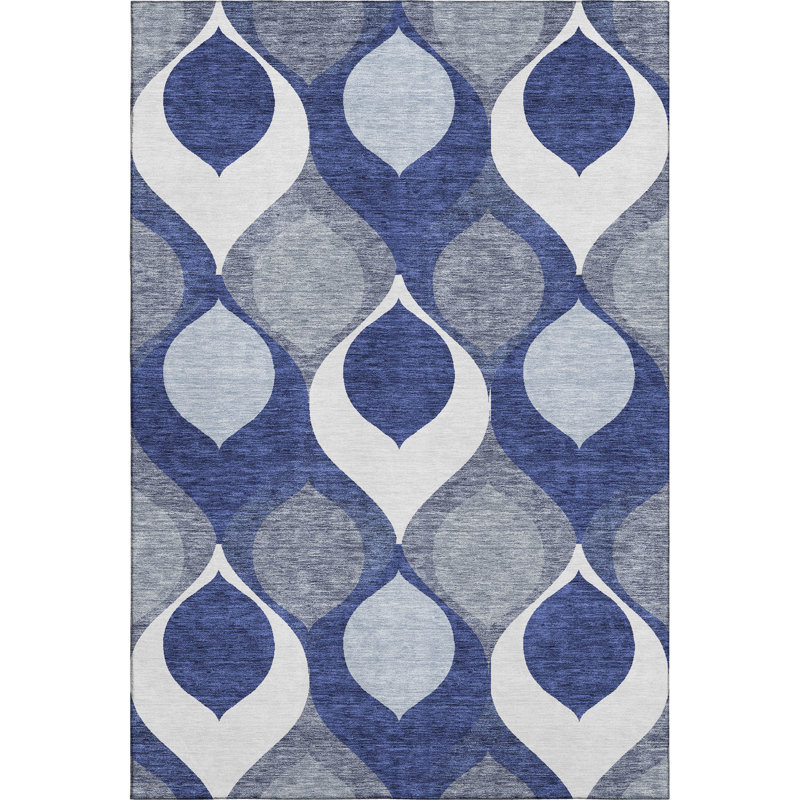 Premium Machine Washable Lisse Navy Rug, Rectangle 3' x 5'