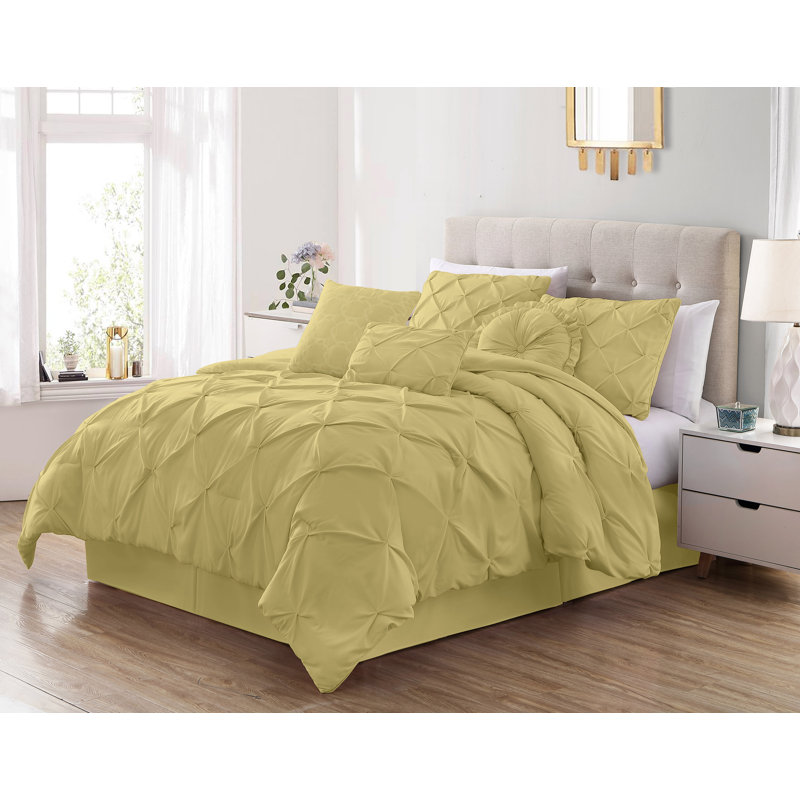 Sydney Pintuck Microfiber 7 Piece Comforter Set, California King Comforter + 6 Additional Pieces, Yellow