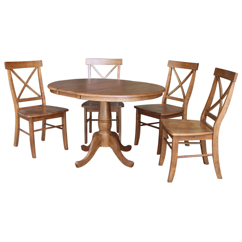 Ensemble de salle à manger extensible en bois massif Echols, Chêne vieilli, 5