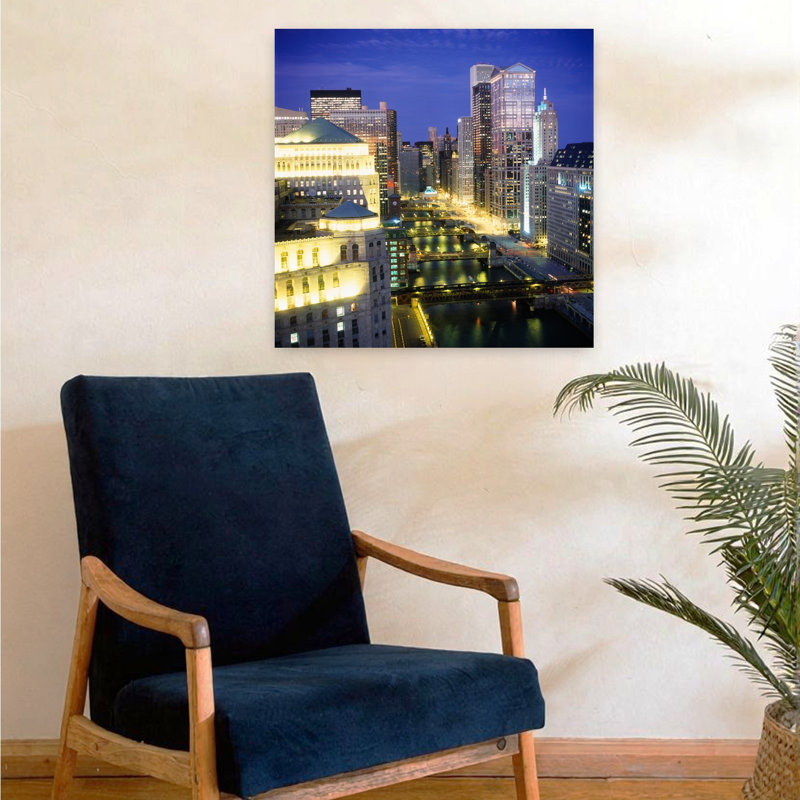 Buildings at the waterfront Merchandise Mart Chicago River Chicago Illinois USA 1 Piece Wrapped Canvas Wall Art
