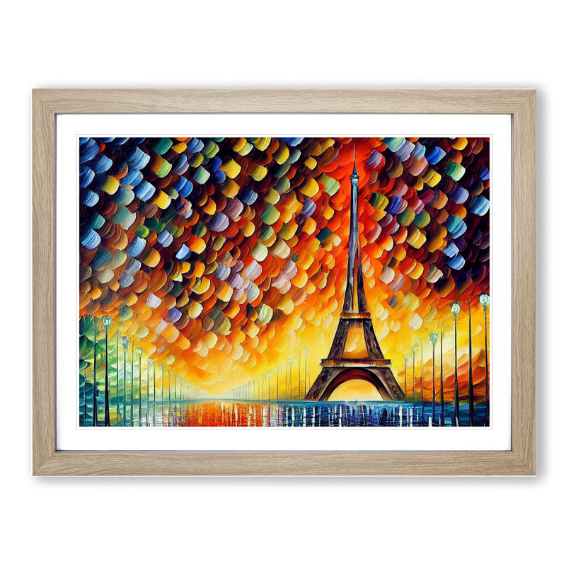 Eiffel Tower Paris Vol.4 - Single Picture Frame Painting, 25cm H x 34cm W x 2cm D, Oak
