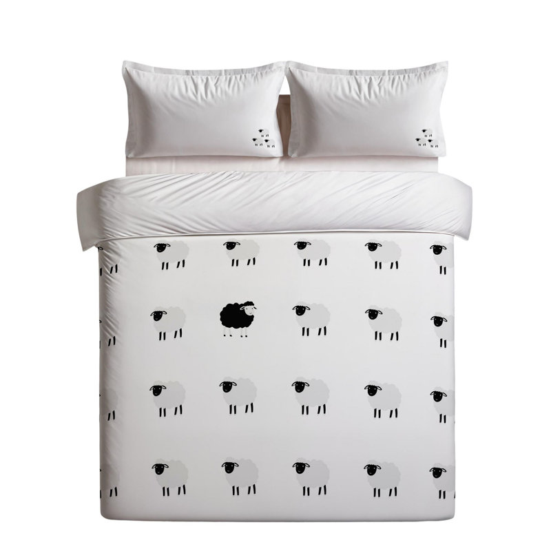 Ensemble de housse de couette, Blanc, Housse de couette double + 2 taies d'oreiller stan