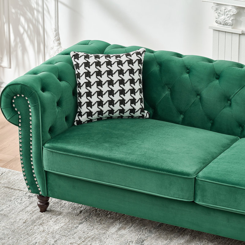 Velours 67 po 2 places avec accoudoirs roulés, style moderne Mid-Century pour espace de vie principal, structure compacte, capacité de poids de 450 lb, velours doux, rembourrage en mousse haute densité, bois massif