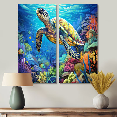 «Blue Sea Turtle World» - art mural bleu