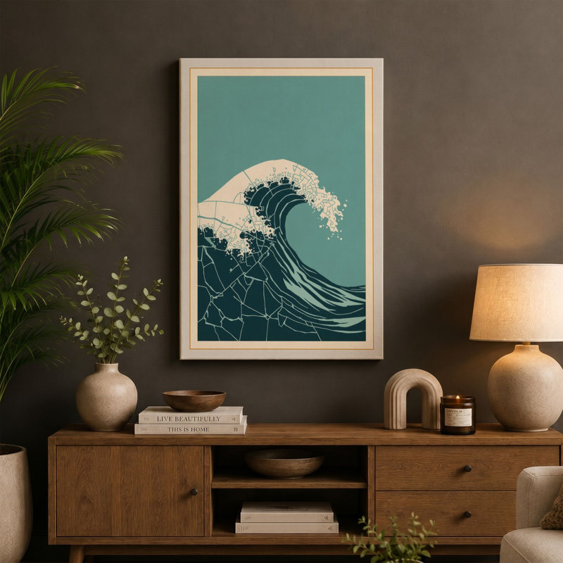 Oceanic Movement Japandi - Wrapped Canvas, 30x20 - 76.2 x 50.8 cm, Sage Border