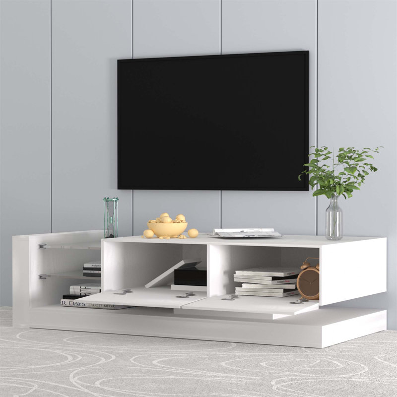 Meuble télé moderne à DEL avec lumières RVB et beaucoup de rangement, double commande pour téléviseurs de 75 pouces, centre de divertissement