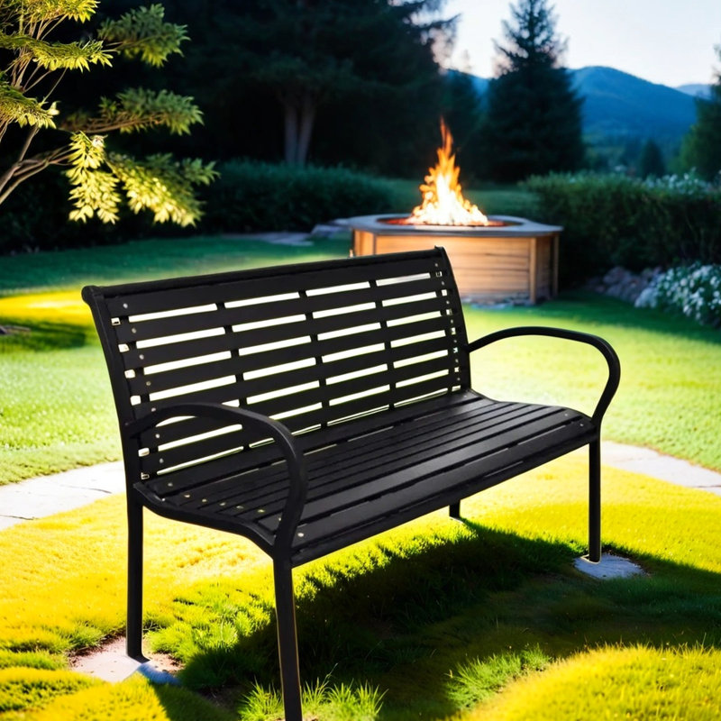 Banc de patio 45,7 po - acier noir avec et confortable détente à l'extérieur