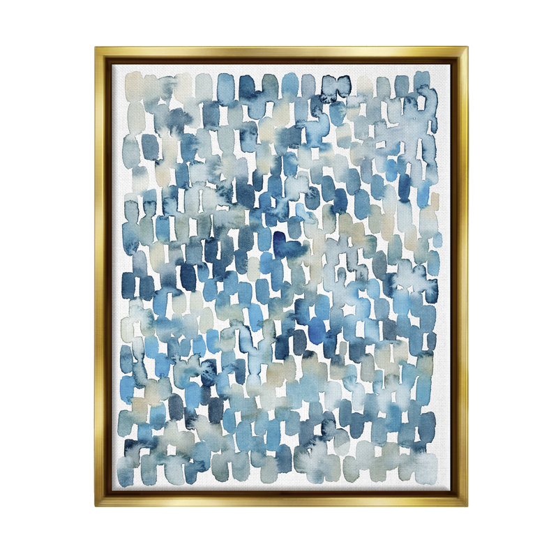 Coastal Tile Abstract Soft Blue Beige Shapes Metallic Gold Framed Floating Canvas Wall Art by Grace Popp